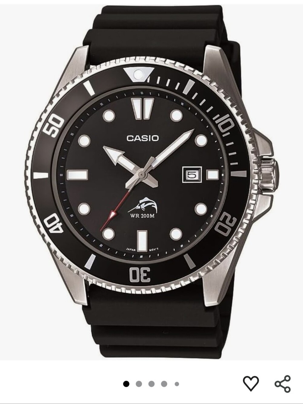 Casio Black and Silver Men's Dive-Style Swim Watch MDV-106 Series